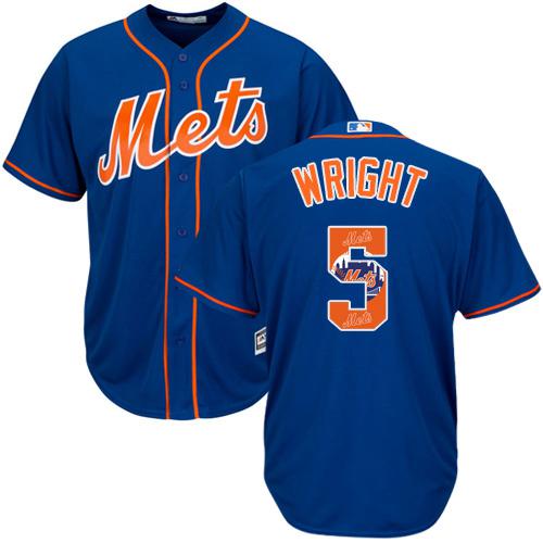 Mets #5 David Wright Blue Team Logo Fashion Stitched MLB Jersey